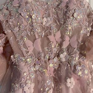 This prom dress is from Sayes and its color is dusty pink and the size is 4.